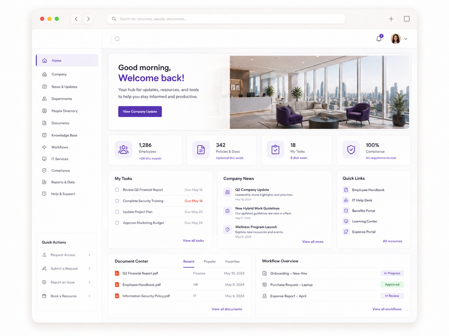 Preview of an enterprise portal interface
